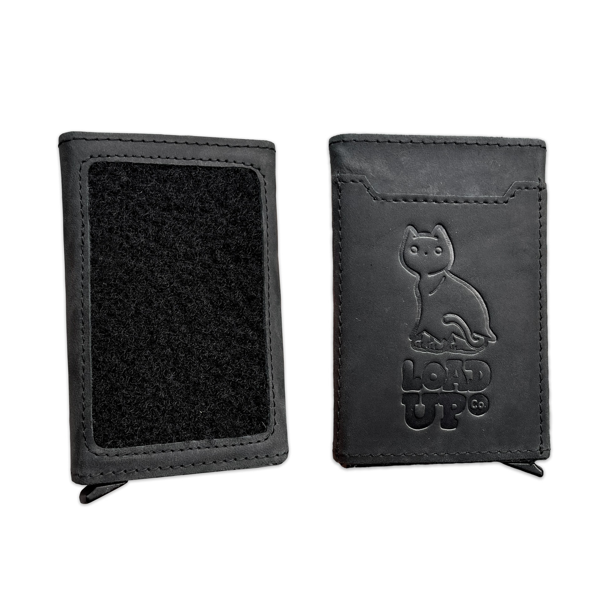 Front and back of GHOST 001 WALLET EDC pop up velcro wallet