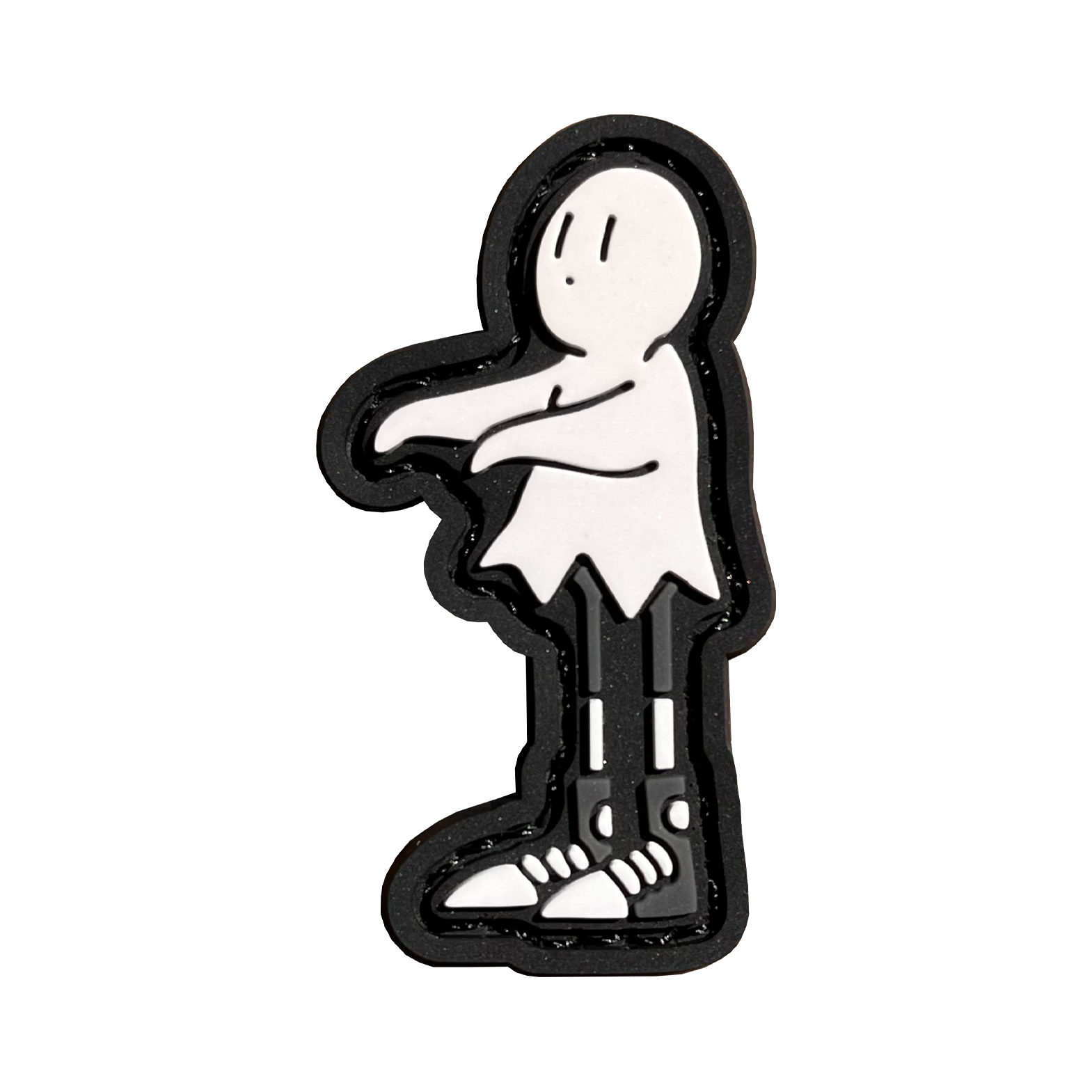  Ghost Guy RE PVC ranger eye morale patch of a white ghost cartoon character with its arms extended facing left.