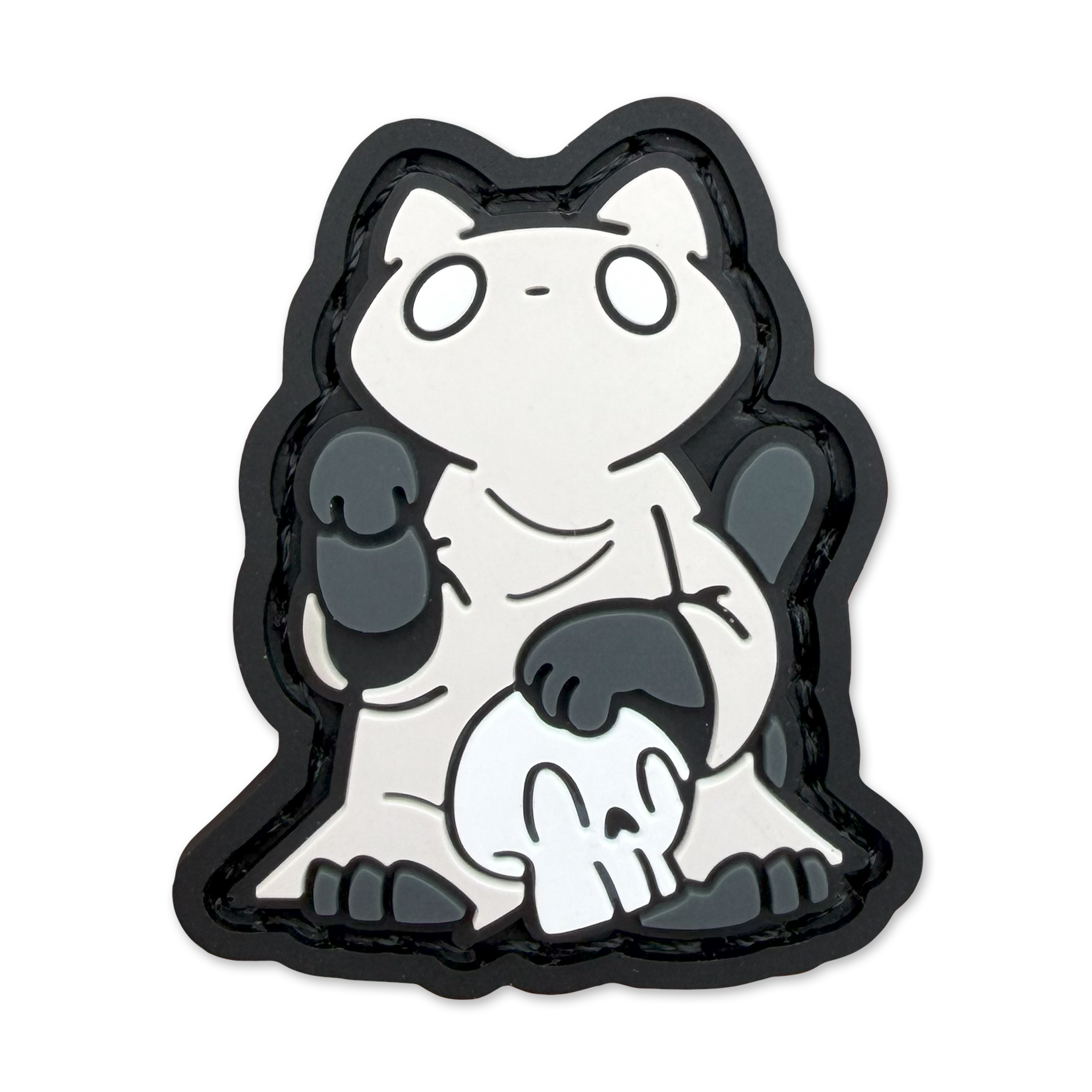 Cartoon cat with a black outline on a white background