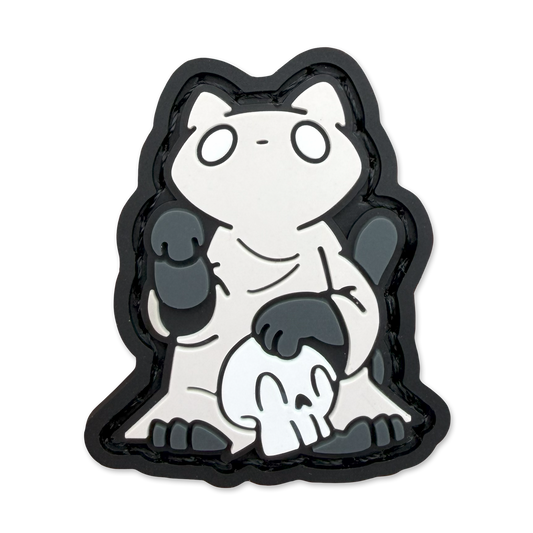 Cartoon cat with a black outline on a white background