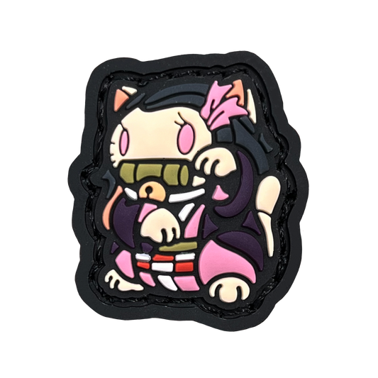 Girl Demon Neko RE PVC ranger eye morale patch of a girl character in a lucky cat maneki-neko pose.
