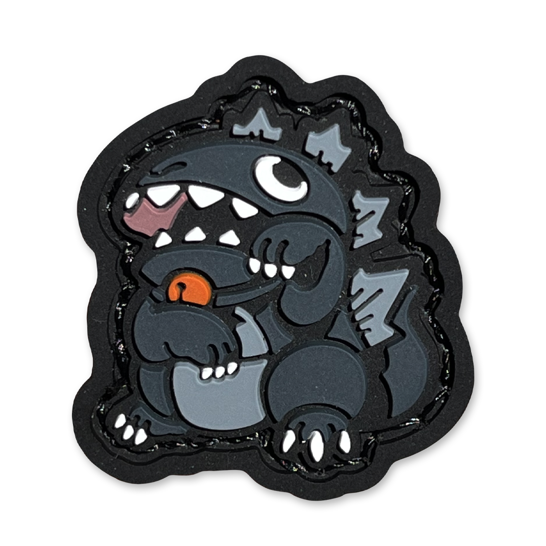 Godzilla Neko RE ranger eye patch showing a kaiju monster in a lucky cat maneko pose.
