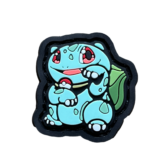 Grass Monster Neko RE PVC ranger eye morale patch of a green character in a lucky cat maneki-neko pose.