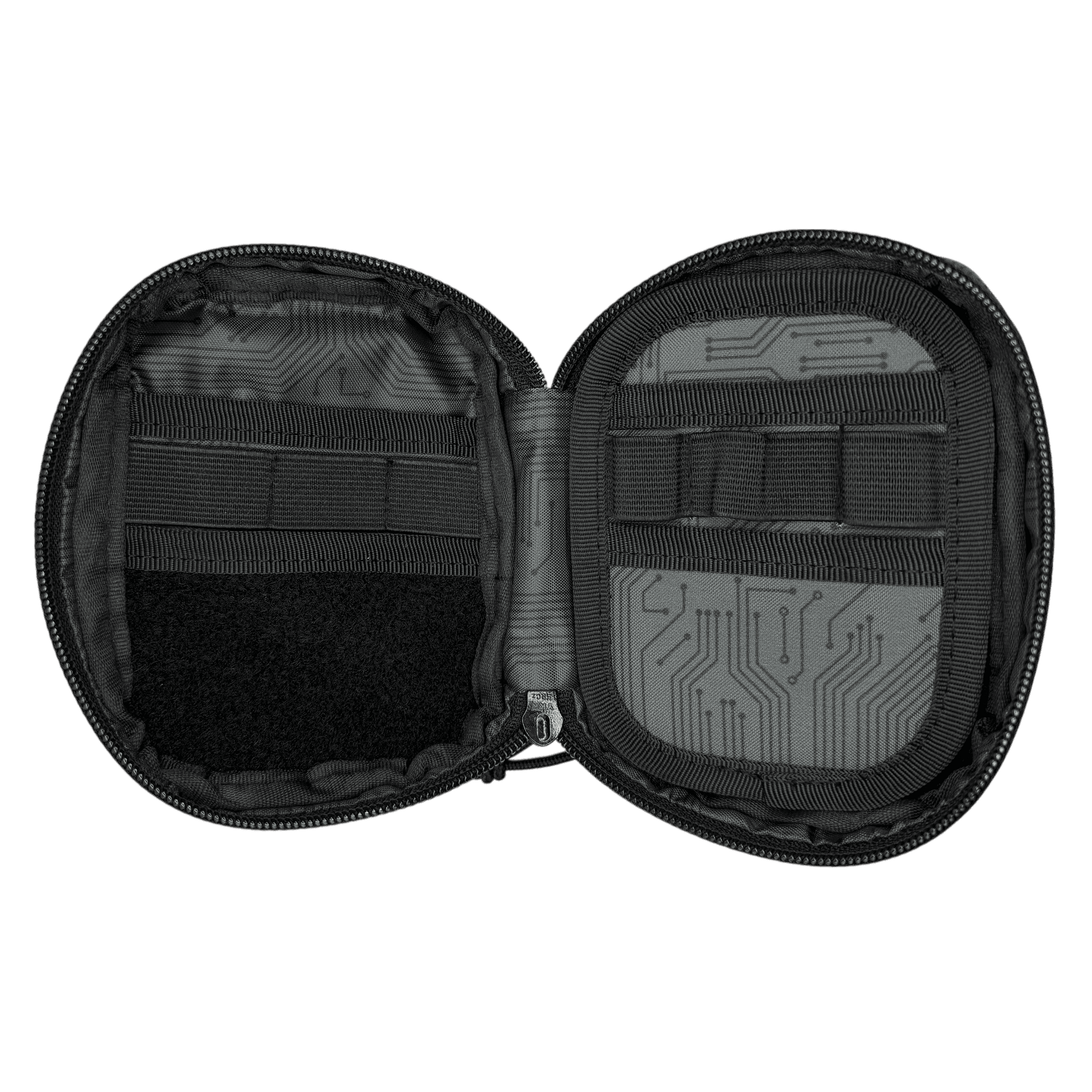 Companion 003 Modular Pouch - Grey Circuit inside featuring 3 organizer elastics and a modular insert with 3 organizer elastics on the right side.