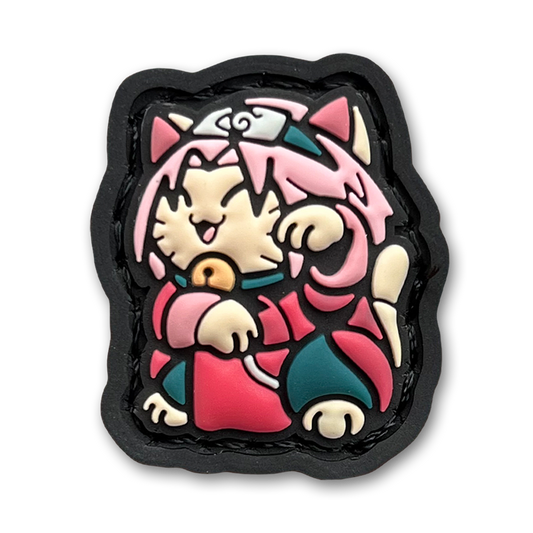 Hidden Leaf Ninja 3 Neko RE PVC ranger eye morale patch of an anime girl with pink hair in a lucky cat maneki-neko pose.