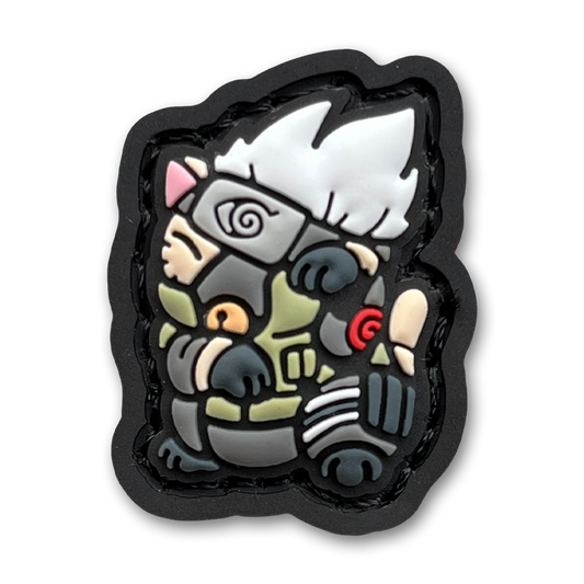 Hidden Leaf Village 4 Neko RE PVC ranger eye morale patch of an anime character with a face mask and white hair in a lucky cat maneki-neko pose.