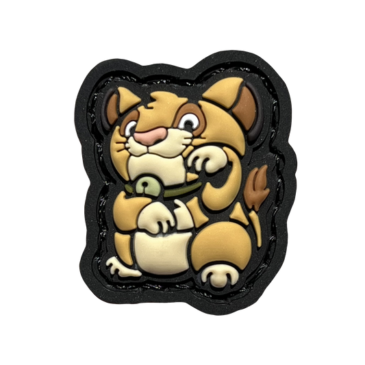 Lion Prince Neko RE PVC ranger eye morale patch of a lion sitting in a lucky cat maneki-neko pose.