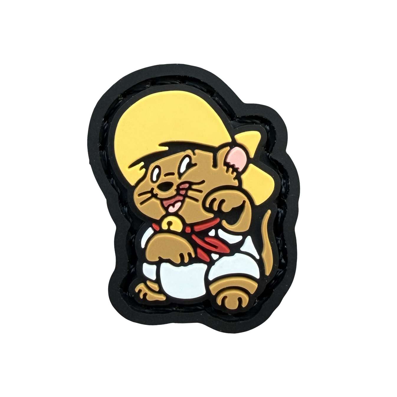 Mexican Mouse Neko RE ranger eye pvc morale patch of a mouse wearing a yellow hat in a lucky cat maneki neko pose