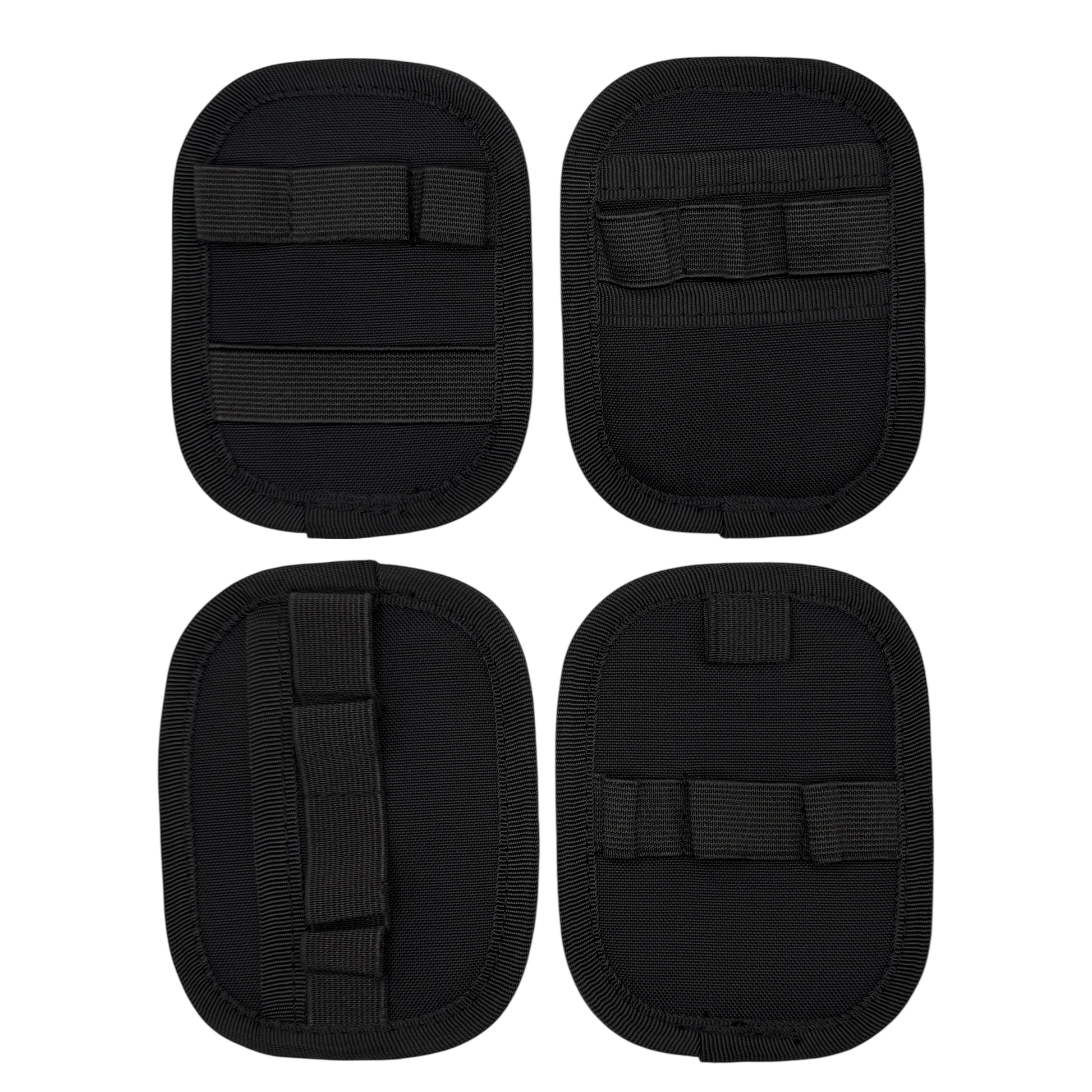 Four modular insert pads with varying amounts of elastic loops and pockets for Companion 003 Modular pouches.