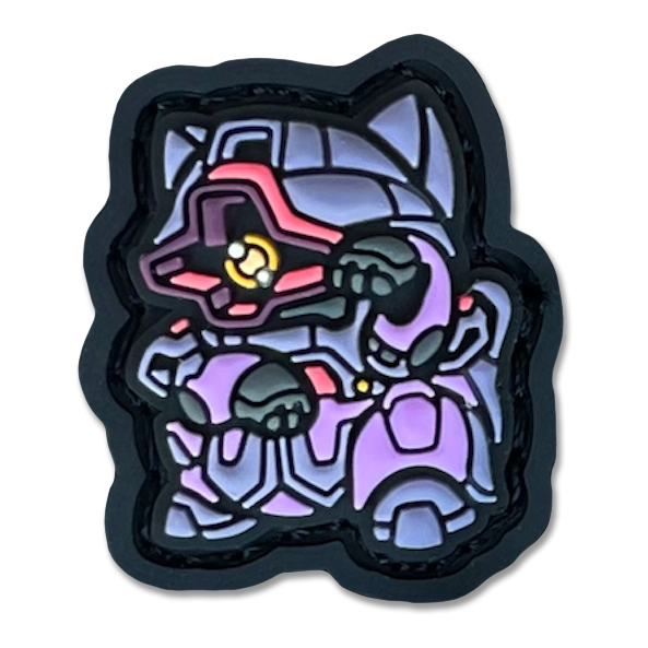 MS-09 Dom Neko RE of a purple mechanical character in a lucky cat maneko pose.