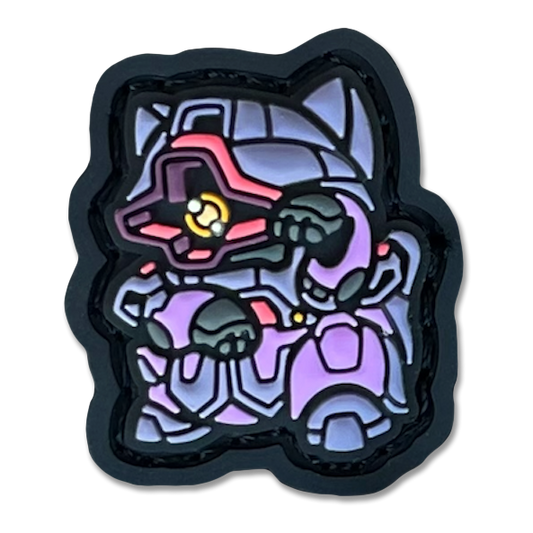 MS-09 Dom Neko RE of a purple mechanical character in a lucky cat maneko pose.