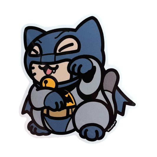 Neko 7 Sticker of a superhero in a blue mask in a lucky cat maneki-neko pose