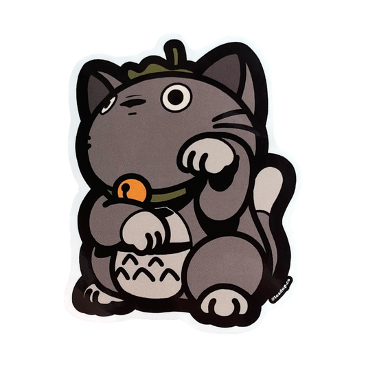 Neko Sticker of a gray anime character in a lucky cat maneki-neko pose.