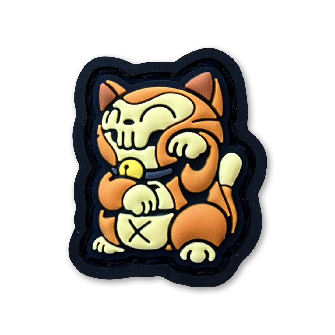 Orange Cat Neko RE PVC ranger eye morale patch of an orange and yellow cat sitting in a lucky cat maneki-neko pose.