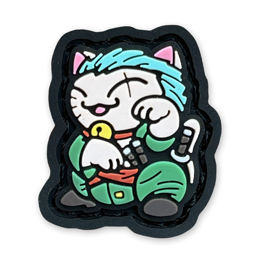 Pirate Swordsman Neko RE PVC ranger eye patch depicting an anime cartoon character with green hair and green outfit in a lucky cat maneko pose.