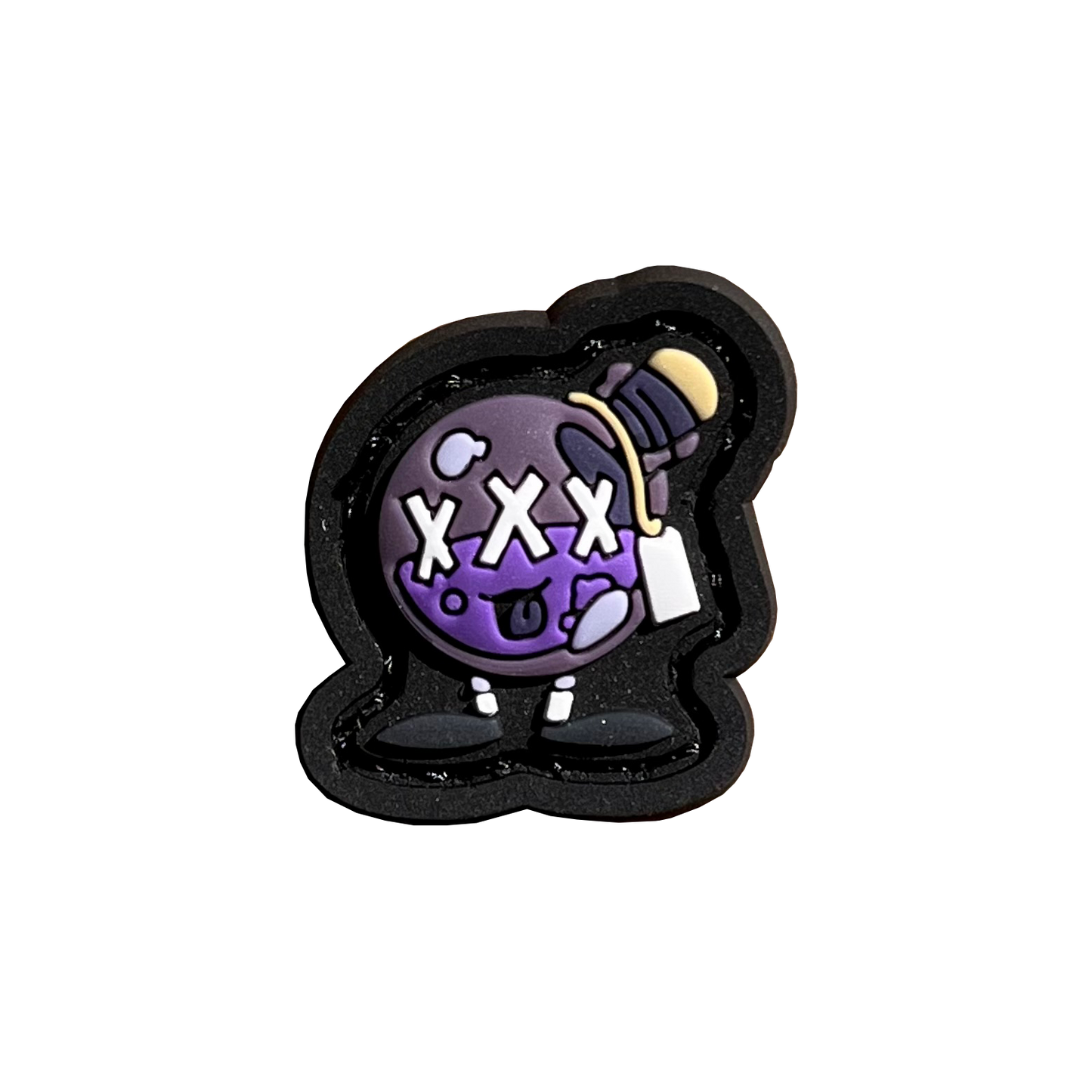 Poison Flask RE PVC ranger eye morale patch of a round purple bottle with 3 'Xs' on the front and a smiley mouth.