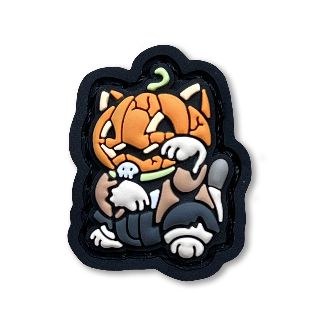 Pumpkin Neko RE PVC ranger eye morale patch of a character with a pumpkin head sitting in a lucky cat maneki-neko pose.