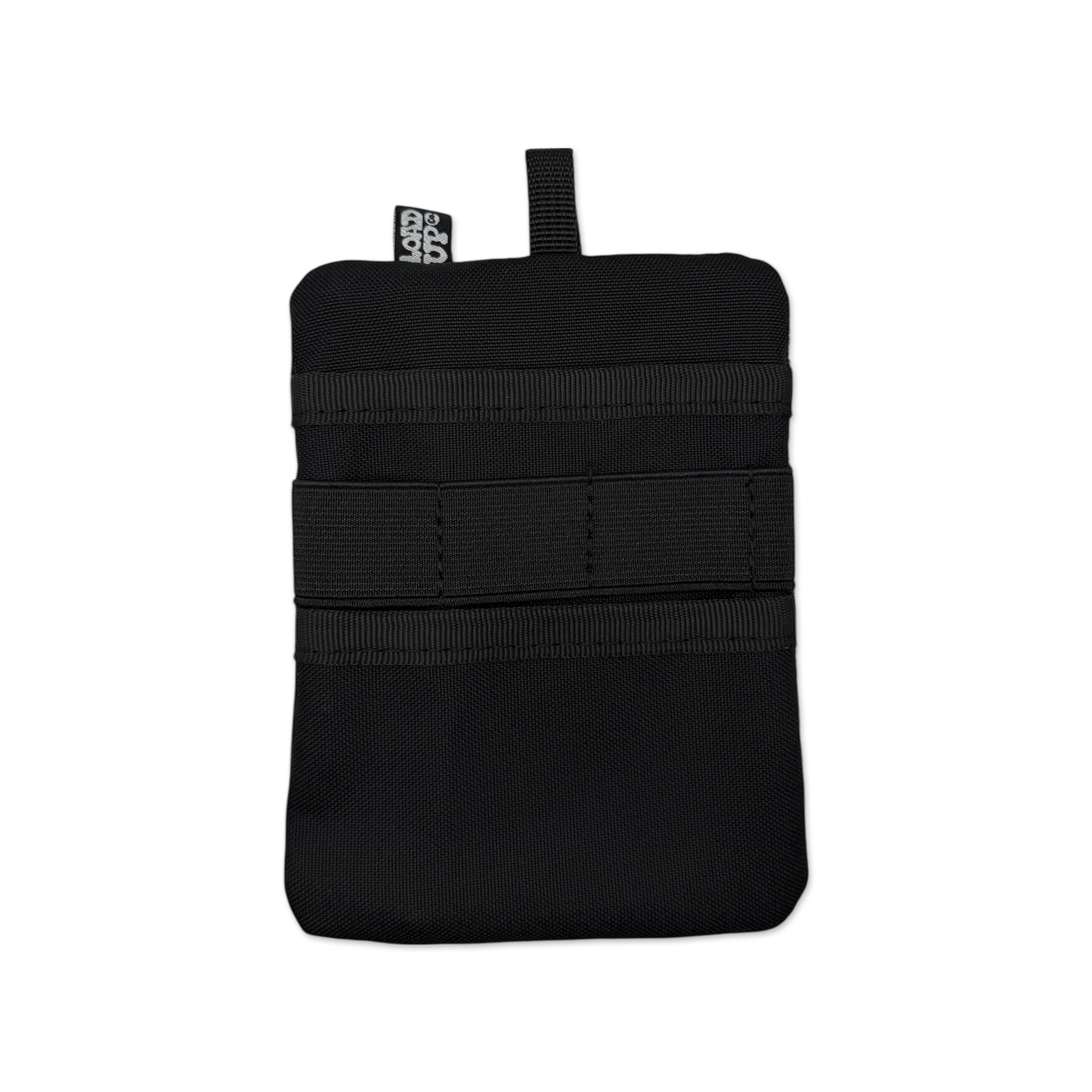 An image of the LOADUP Sidekick 003 Pouch - Black showing the back of the every day carry velcro pouch.