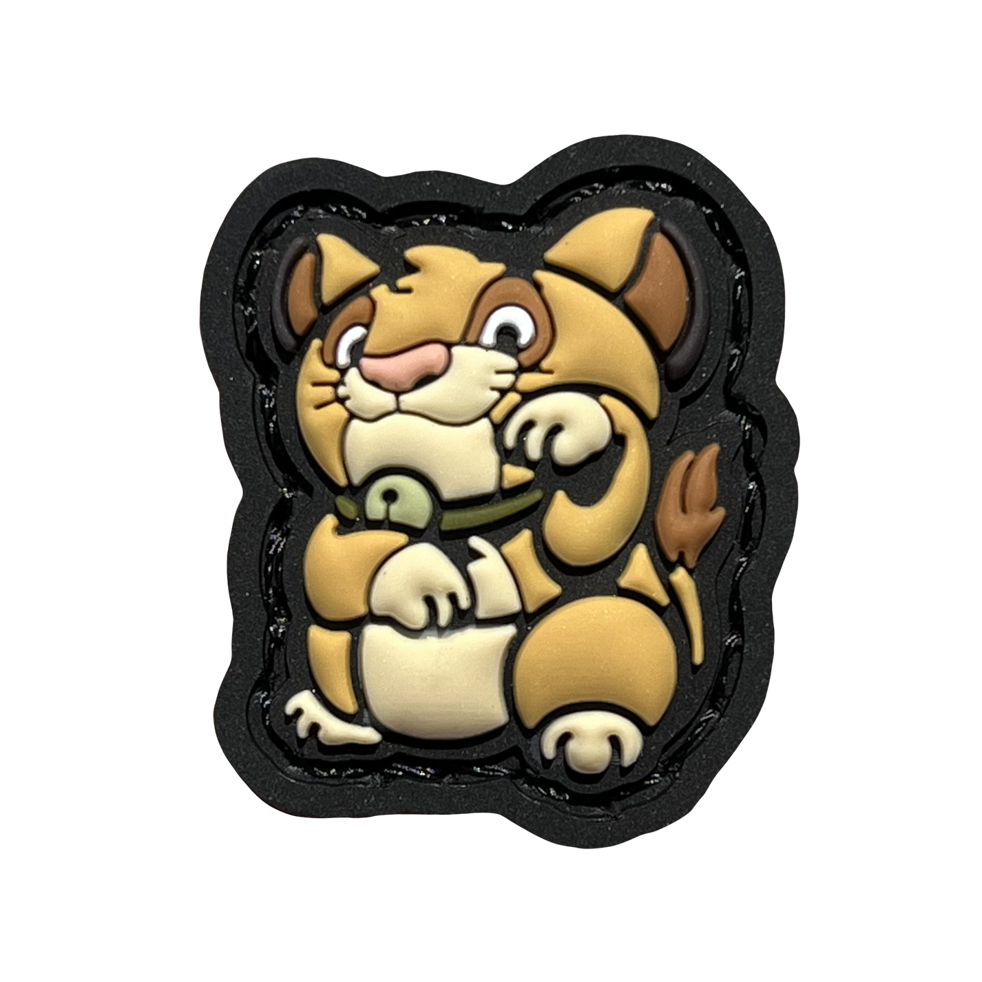 Simba Neko RE PVC ranger eye morale patch of a lion sitting in a lucky cat maneki-neko pose.