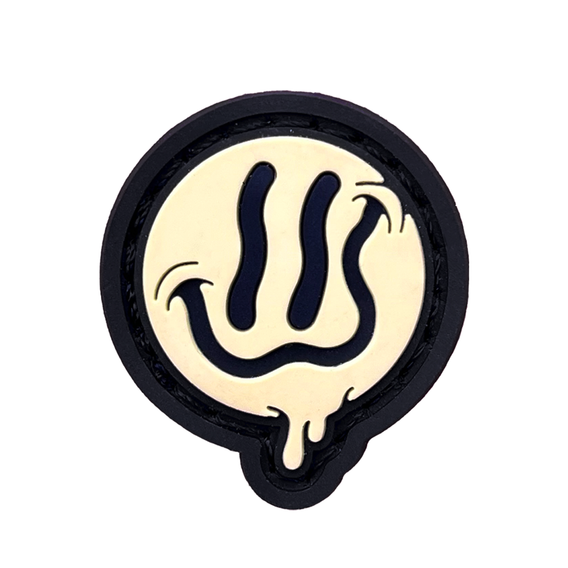 Cream-colored smiling emoji with a broad, wavy smile and dripping effect.