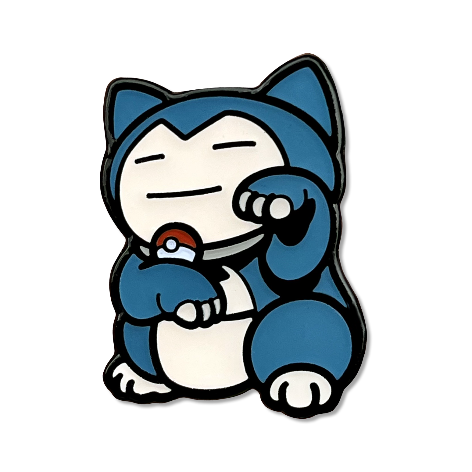 Snorlax Neko Pin enamel pin of a green and white cartoon character in a lucky cat maneko pose.