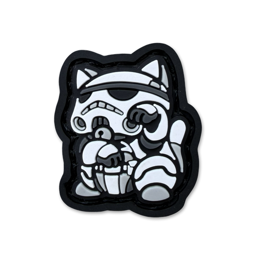 Space Trooper Neko RE ranger eye pvc morale patch of a white character in a lucky cat maneki neko pose
