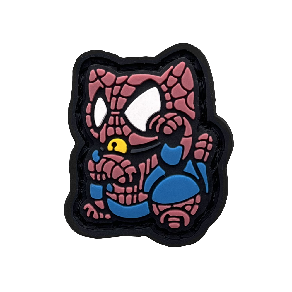 Spider-Man Neko RE PVC ranger eye morale patch of a superhero in a lucky cat maneki-neko pose.