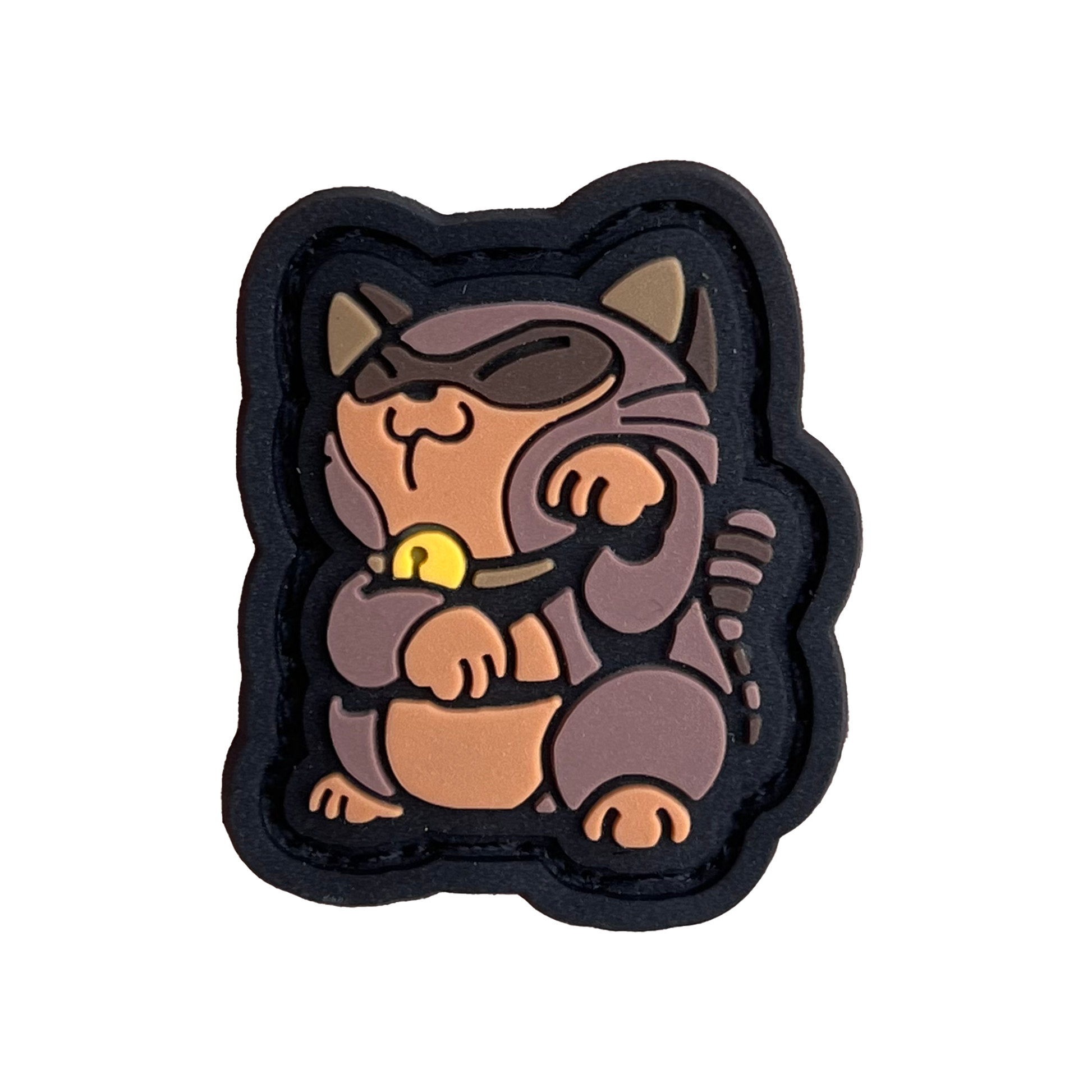 Tanooki Neko RE PVC ranger eye patch of a brown game character in a lucky cat maneki-neko pose.