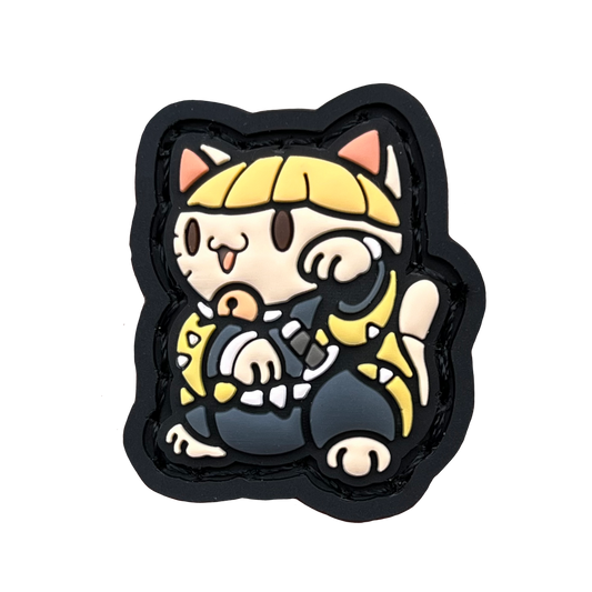 Thunder Swordsman Neko RE PVC ranger eye morale patch of a blond anime character in a lucky cat maneki-neko pose.