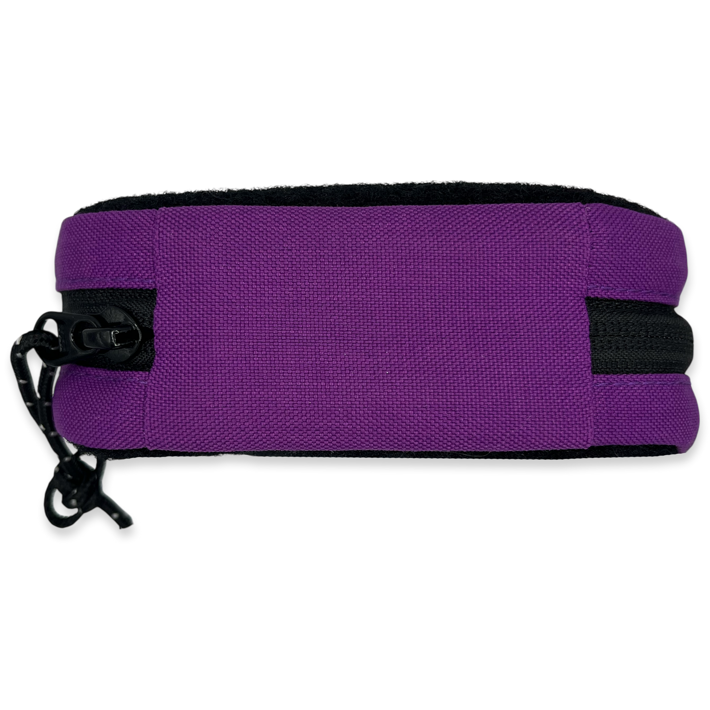 Purple pouch with black accents on a white background