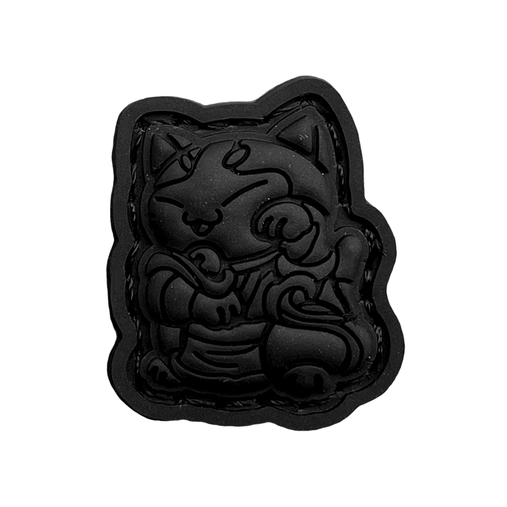Water Bender Neko Blackout RE of a cartoon character sitting in a lucky cat maneki-neko pose.