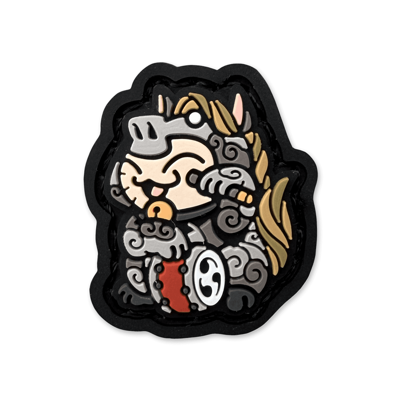 Year of the Horse Neko RE PVC patch depicting a cat in a horse outfit playing a drum.