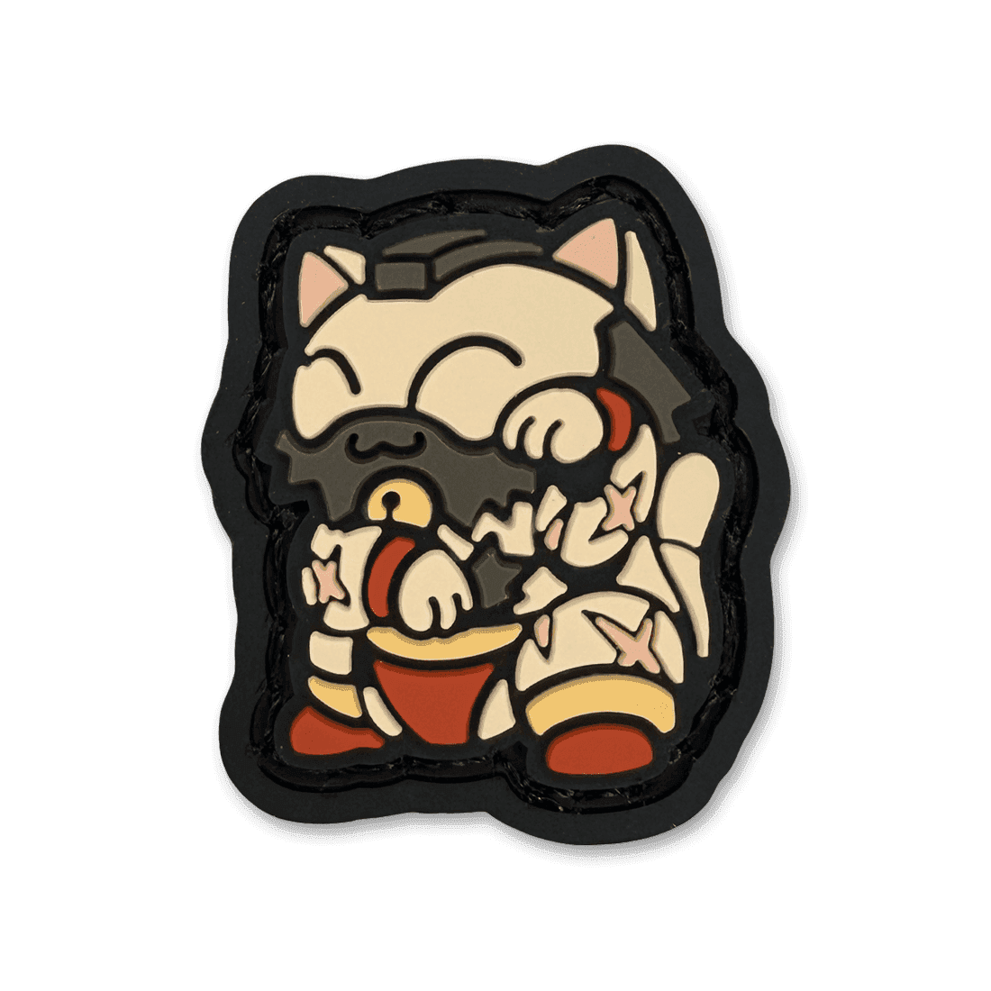 Zangief Neko RE ranger eye patch featuring a cute muscular cat character with a beard in a lucky cat pose