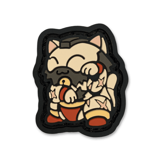 Zangief Neko RE ranger eye patch featuring a cute muscular cat character with a beard in a lucky cat pose