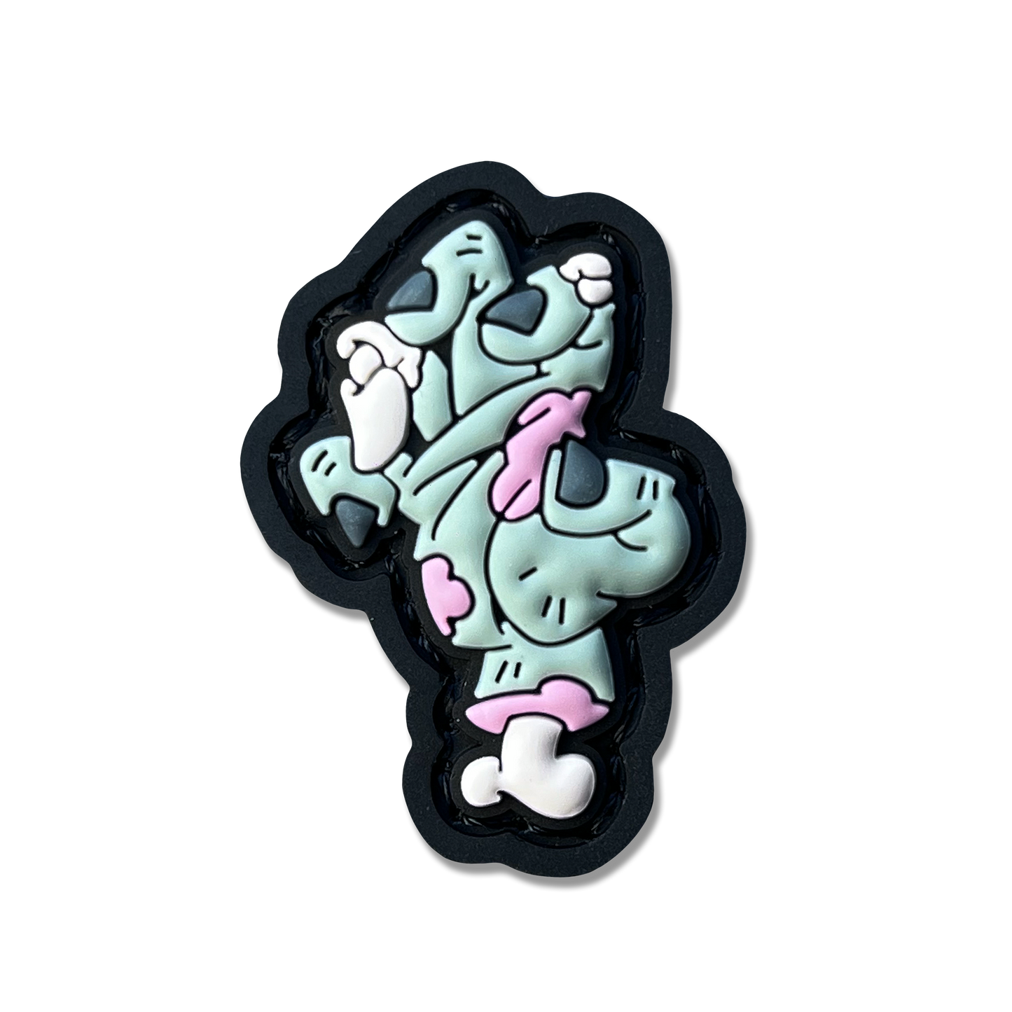 Zombie Hand RE PVC ranger eye morale patch of a green zombie hand with an exposed ring finger bone and wrist bone.