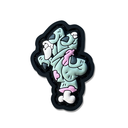 Zombie Hand RE PVC ranger eye morale patch of a green zombie hand with an exposed ring finger bone and wrist bone.