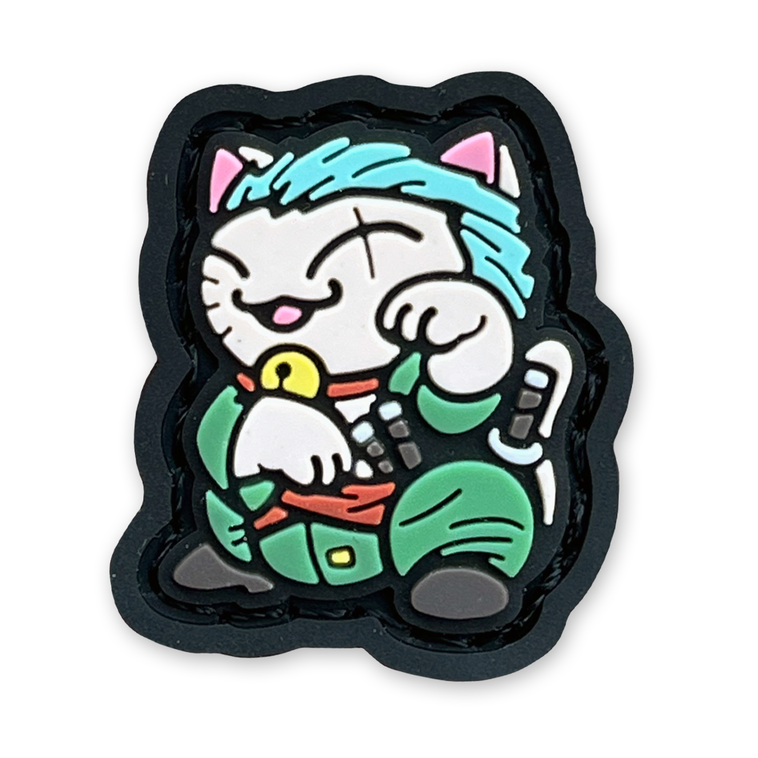 Zoro Neko RE PVC ranger eye patch depicting an anime cartoon character with green hair and green outfit in a lucky cat maneko pose.